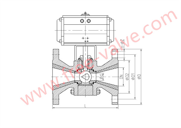 FRQV641TC V port ceramic lined ball valve drawing