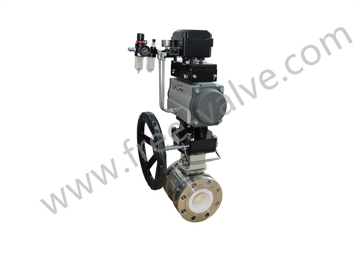 Pneumatic Flanged Ceramic  Lined V Port Control Floating ball valves For Limestone