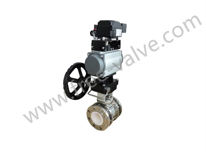 Pneumatic Operated Flanged Segment V Port Ceramic Lined Floating Ball Valves for Semiconductor Materials