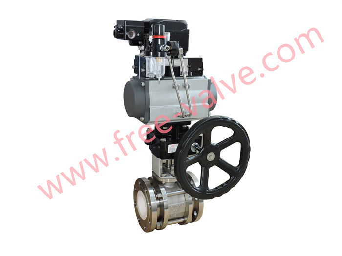 Flanged V port Ceramic Lined Composite Ball Valve with Pneumatic operating