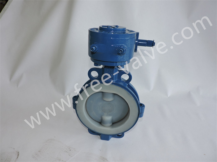 PTFE Fluorine Lined Pneumatic Wafer Flange Butterfly Valve