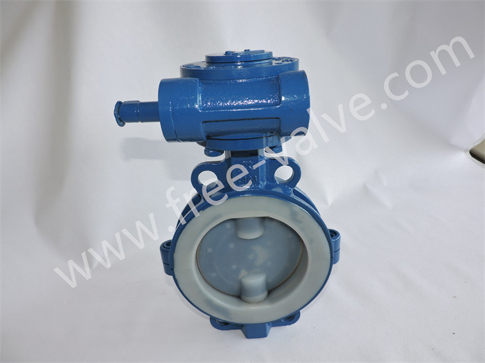 PTFE Fluorine Lined Pneumatic Wafer Flange Butterfly Valve