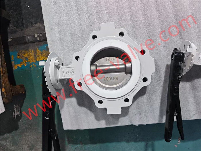 PTFE seat Fluorine lined Wafer Butterfly valve with 2205 Disc